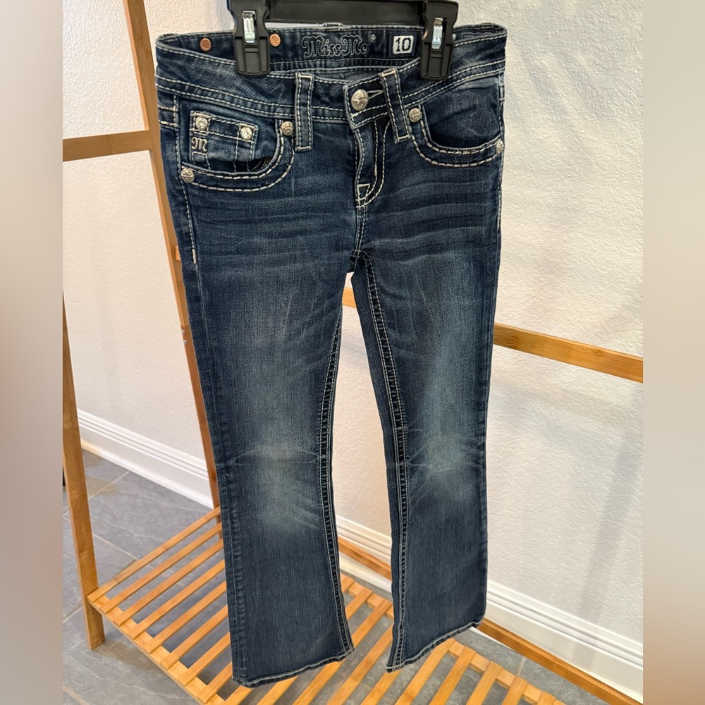 Girls Miss Me Dark Wash Boot Cut Jeans, these run small